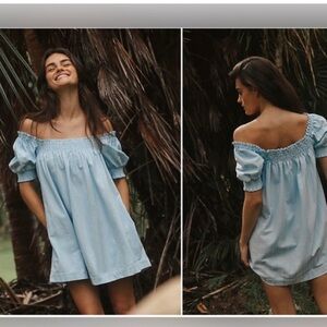 Free People Sky Blue Off-Shoulder Mini Dress